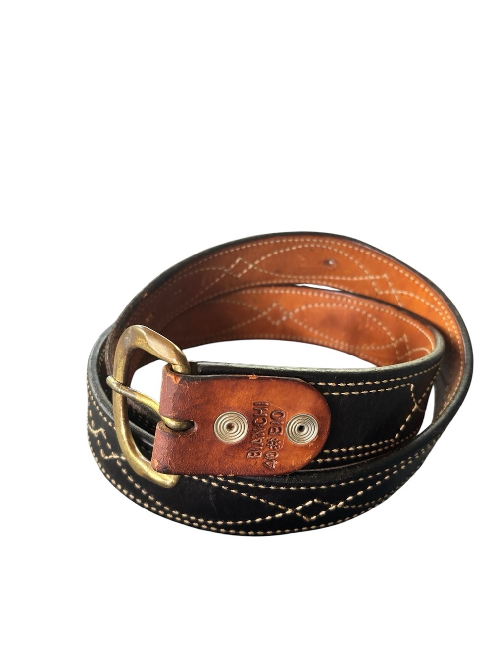 BIANCHI vintage leather belt with solid brass buckle size 38-42 - Picture 4 of 16